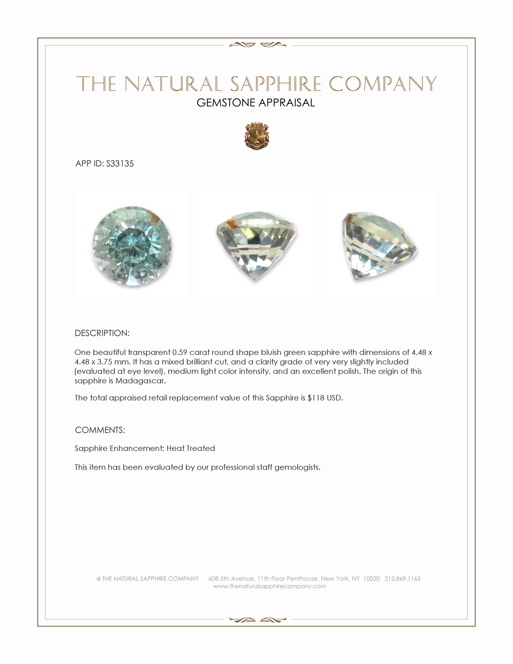 0.59 Ct. Bluish Green Sapphire from Madagascar