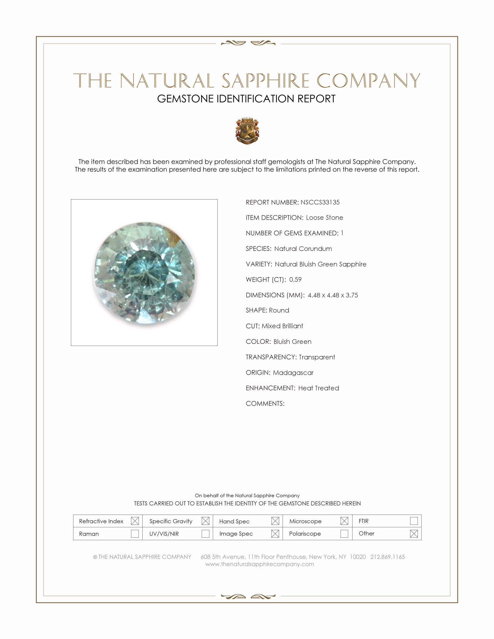 0.59 Ct. Bluish Green Sapphire from Madagascar