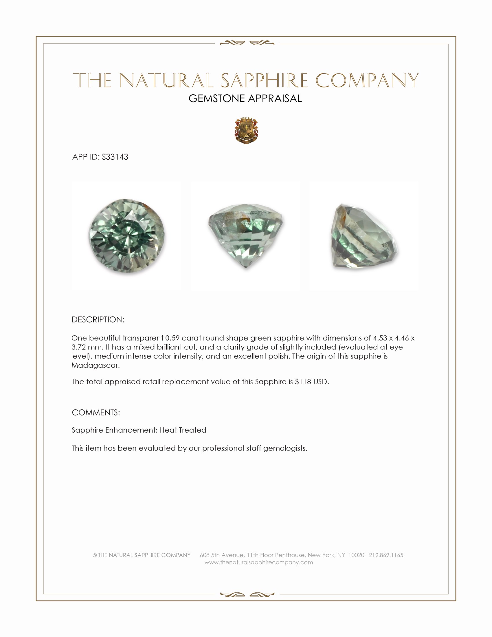 0.59 Ct. Green Sapphire from Madagascar