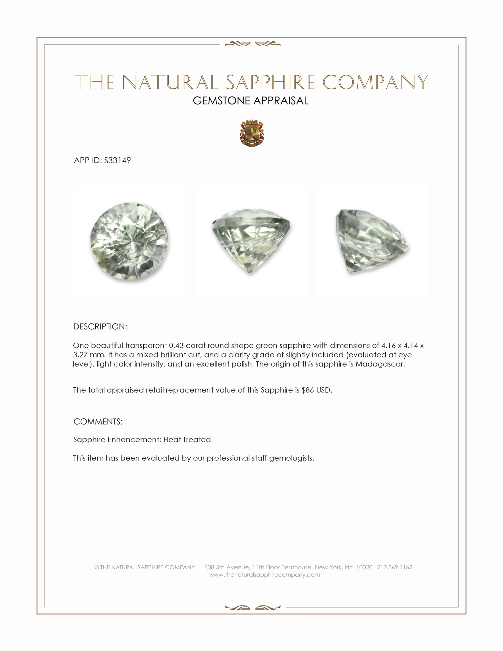 0.43 Ct. Green Sapphire from Madagascar