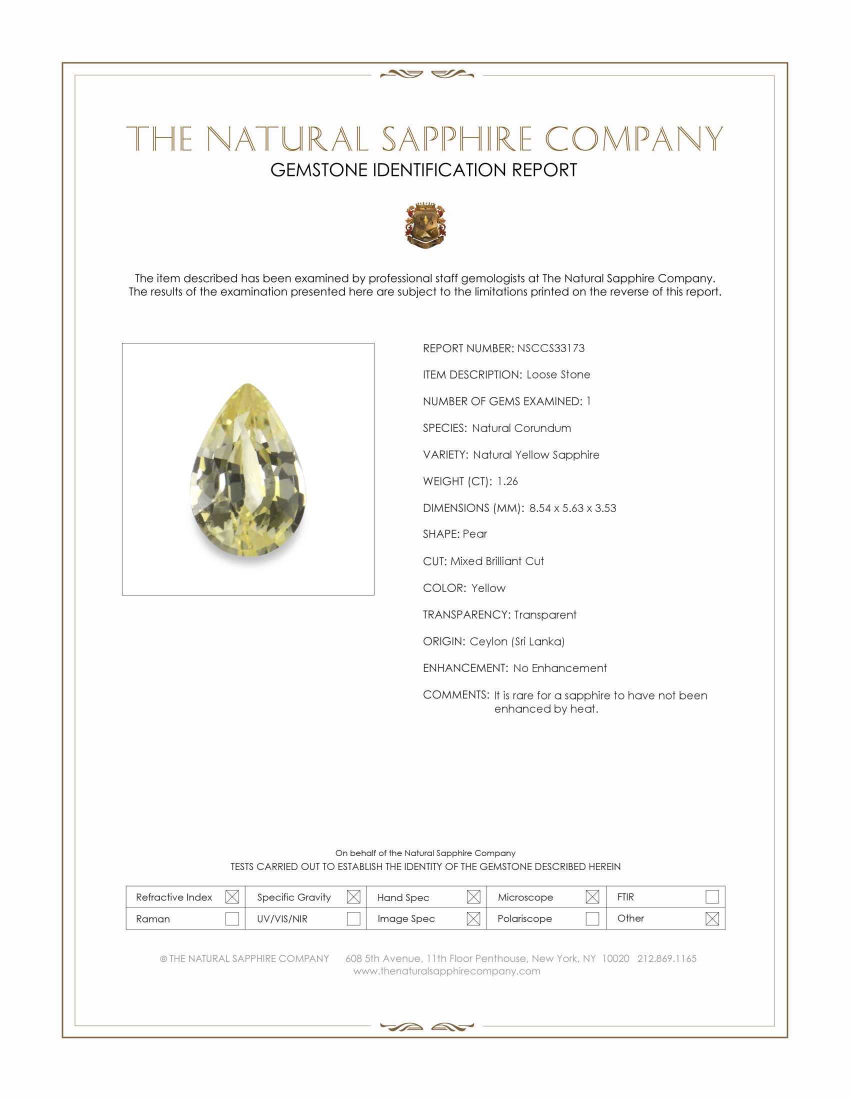 1.26 Ct. Yellow Sapphire from Ceylon (Sri Lanka)