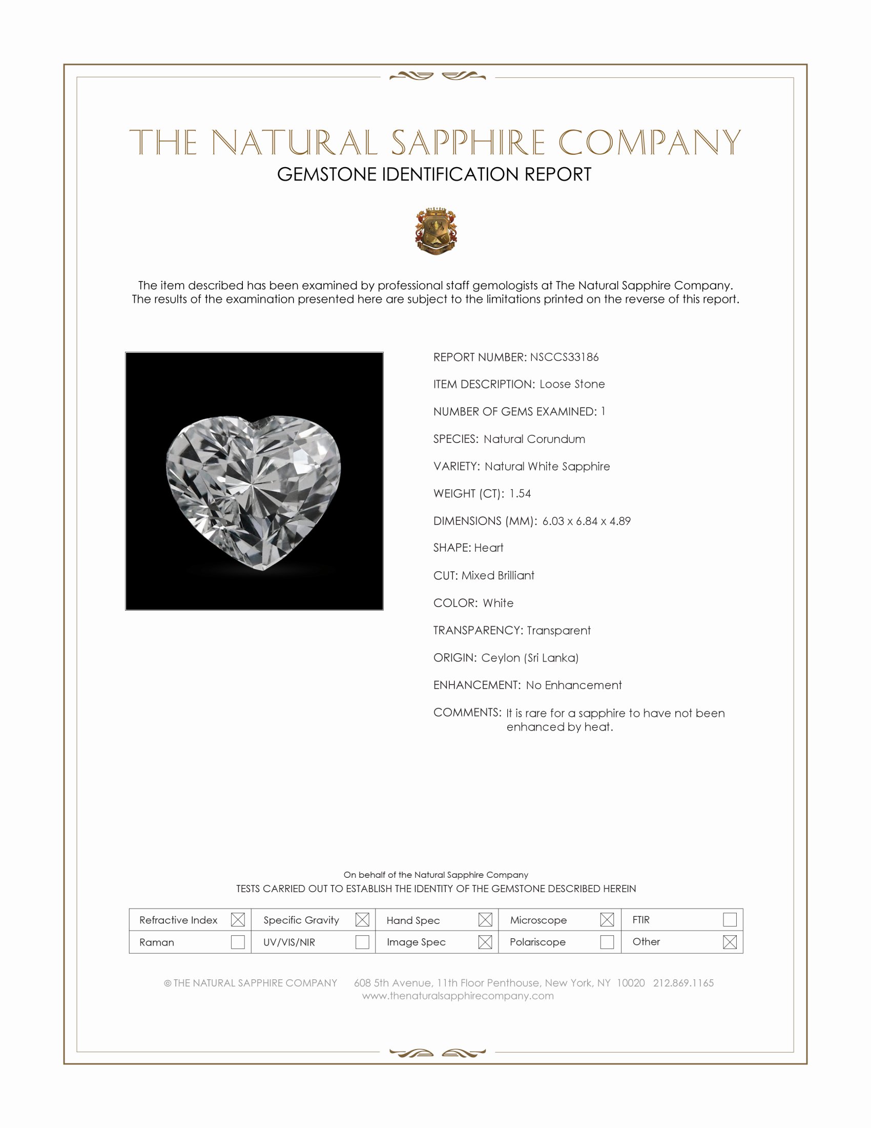 1.54 Ct. White Sapphire from Ceylon (Sri Lanka)