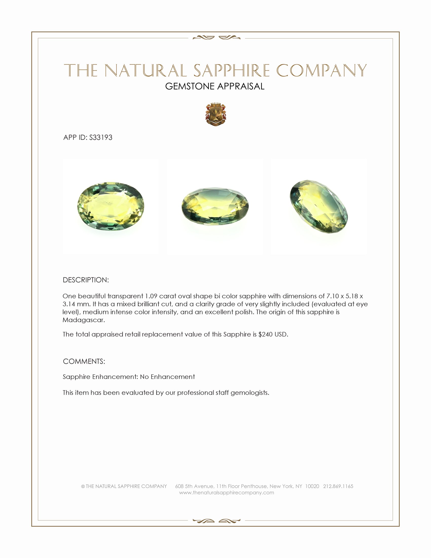 1.09 Ct. Bi Color Sapphire from Madagascar