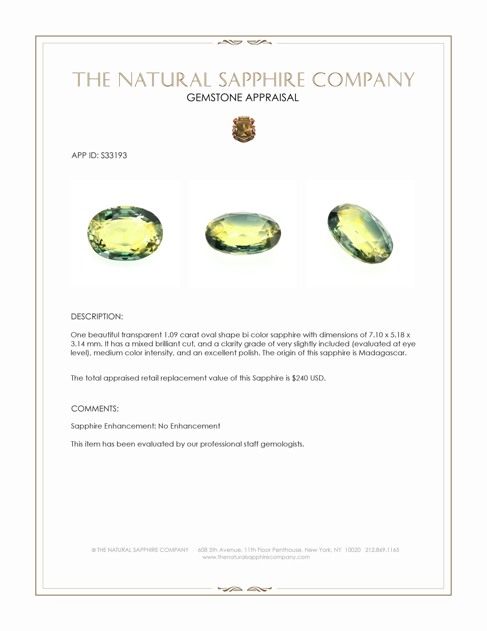 1.09 Ct. Bi Color Sapphire from Madagascar