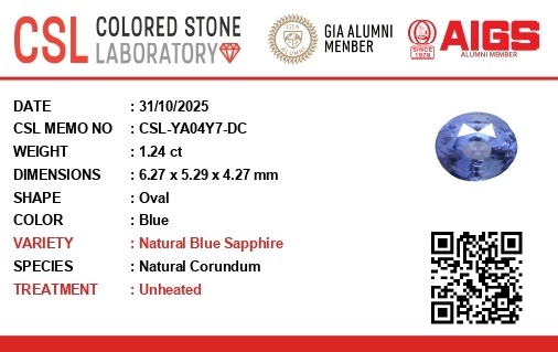 1.24 Ct. Blue Sapphire from Ceylon (Sri Lanka)