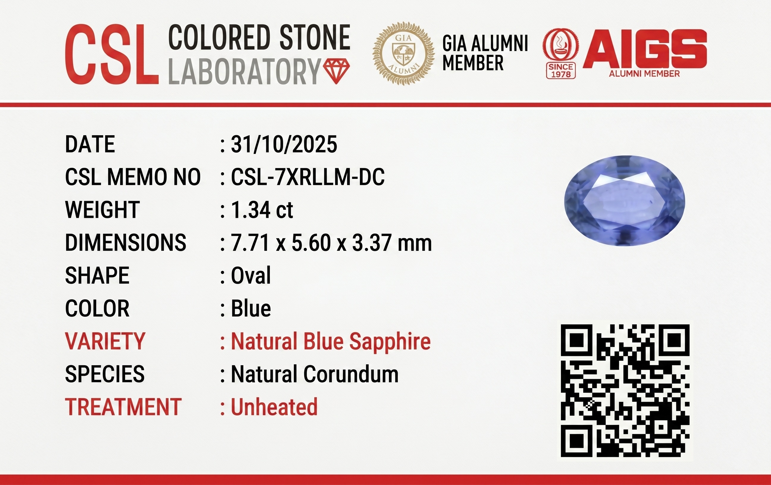 1.34 Ct. Blue Sapphire from Ceylon (Sri Lanka)
