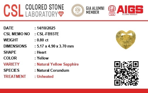 1.34 Ct. Yellow Sapphire from Ceylon (Sri Lanka)