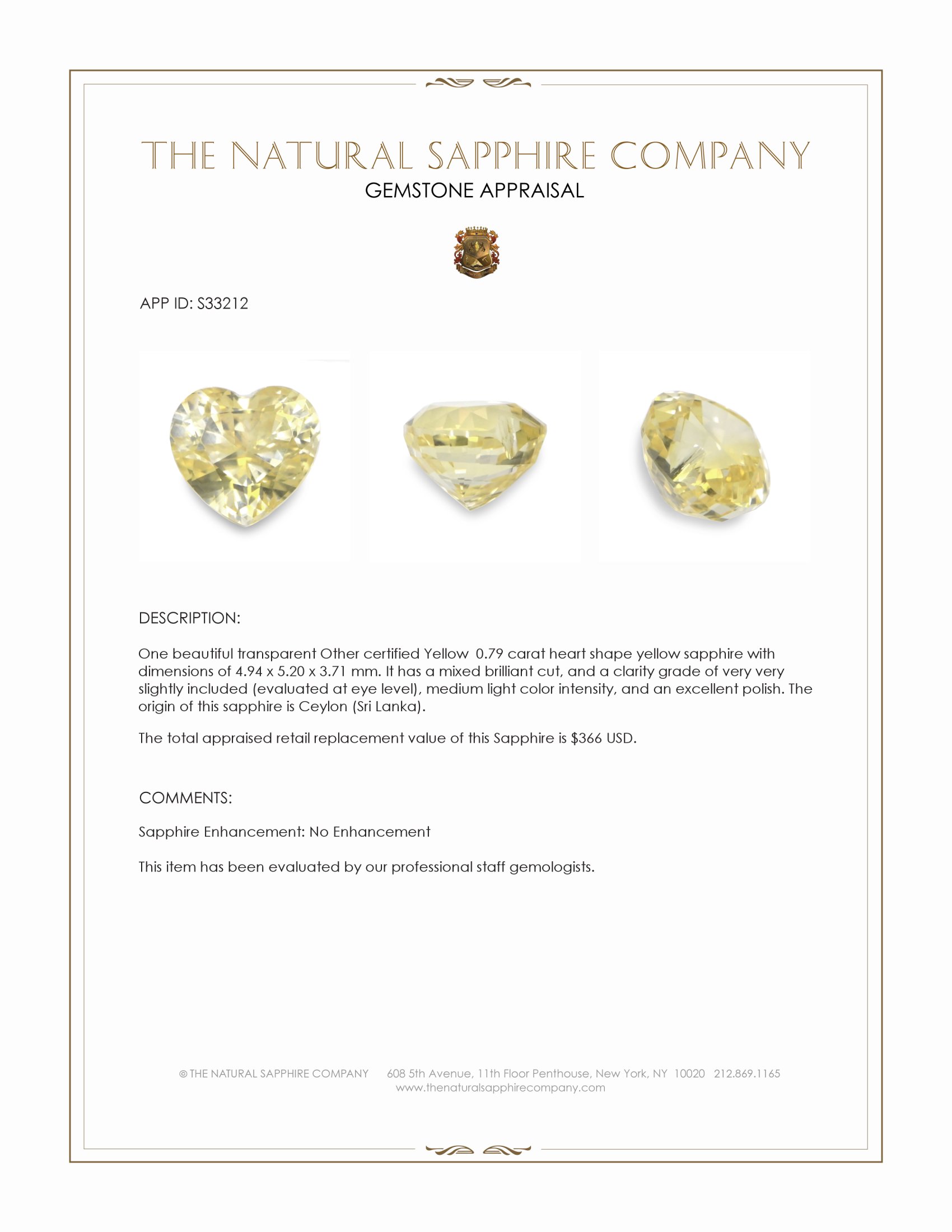 0.79 Ct. Yellow Sapphire from Ceylon (Sri Lanka)