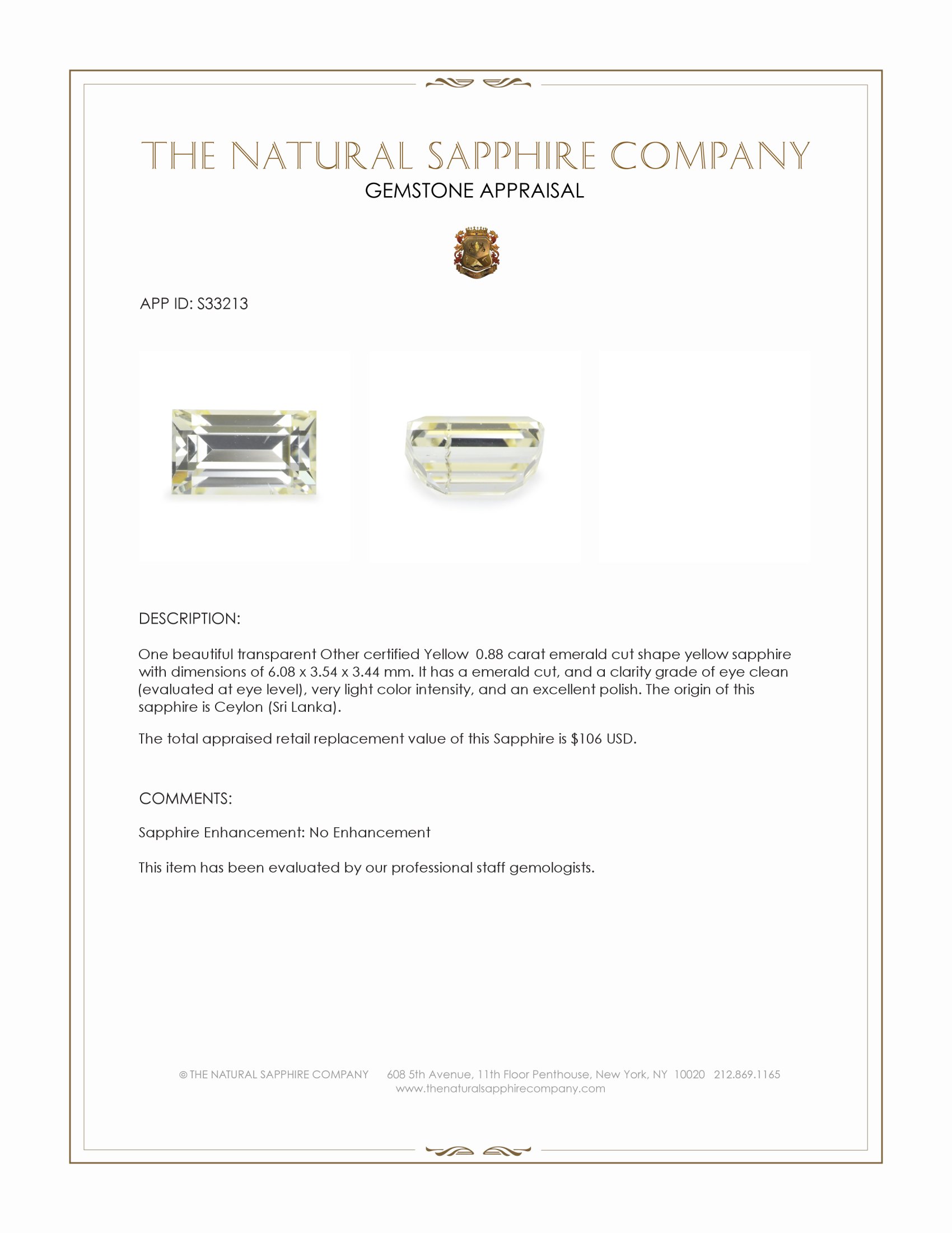 0.88 Ct. Yellow Sapphire from Ceylon (Sri Lanka)