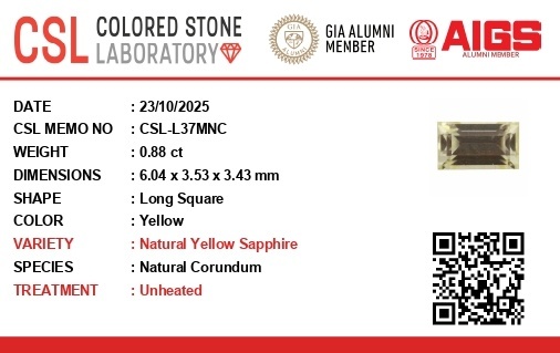 0.88 Ct. Yellow Sapphire from Ceylon (Sri Lanka)