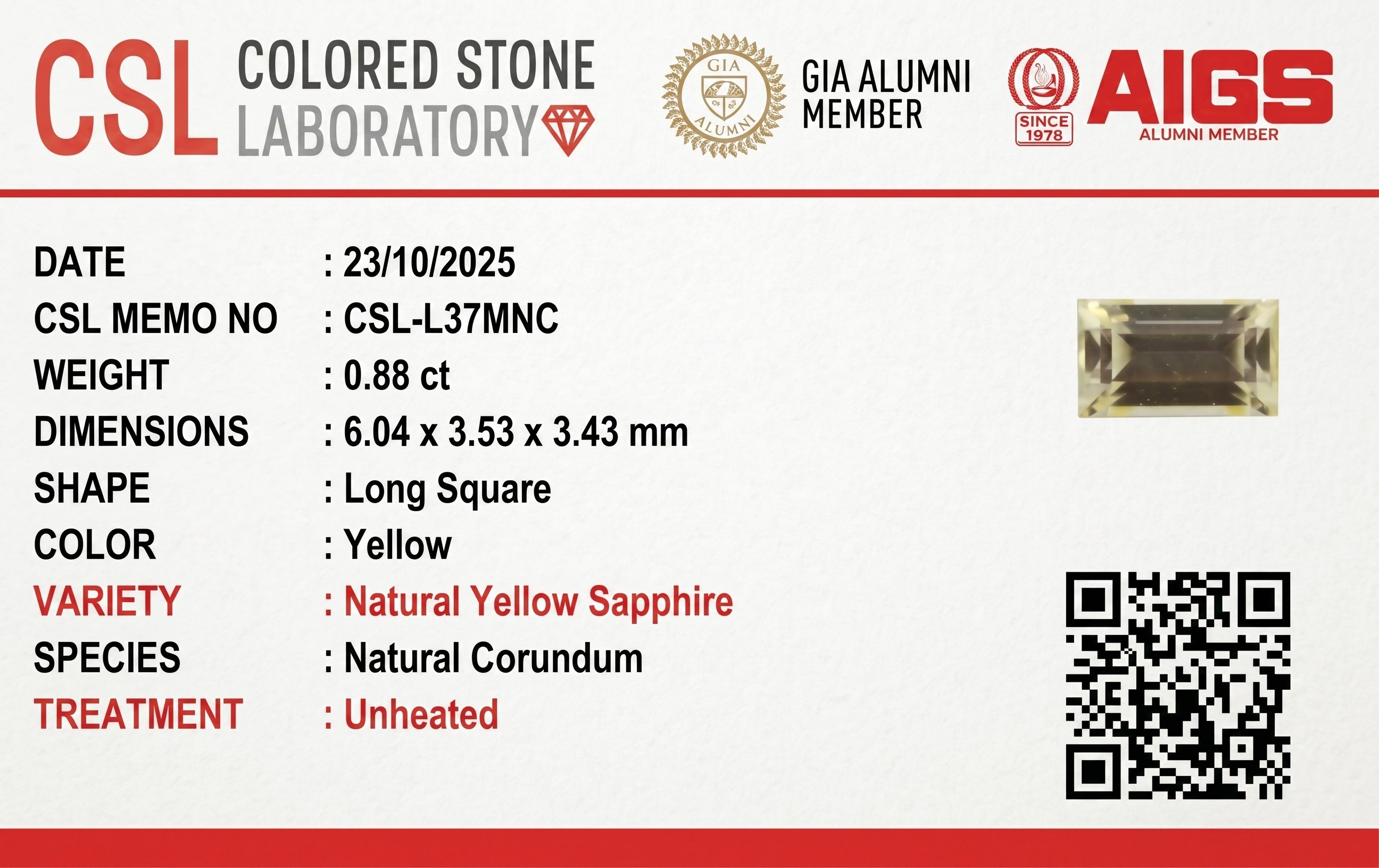 0.88 Ct. Yellow Sapphire from Ceylon (Sri Lanka)
