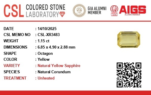 1.14 Ct. Yellow Sapphire from Ceylon (Sri Lanka)