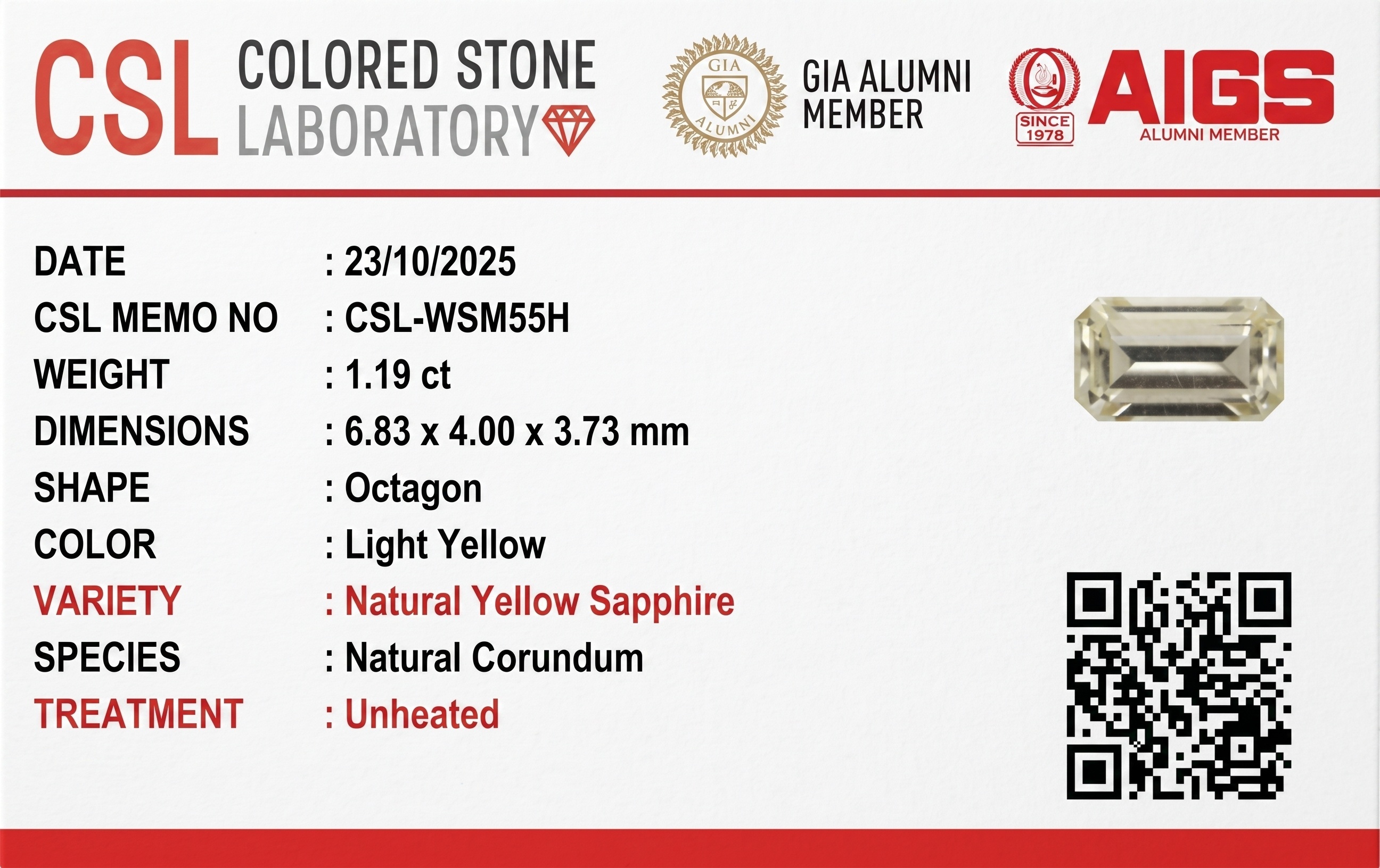 1.19 Ct. Yellow Sapphire from Ceylon (Sri Lanka)
