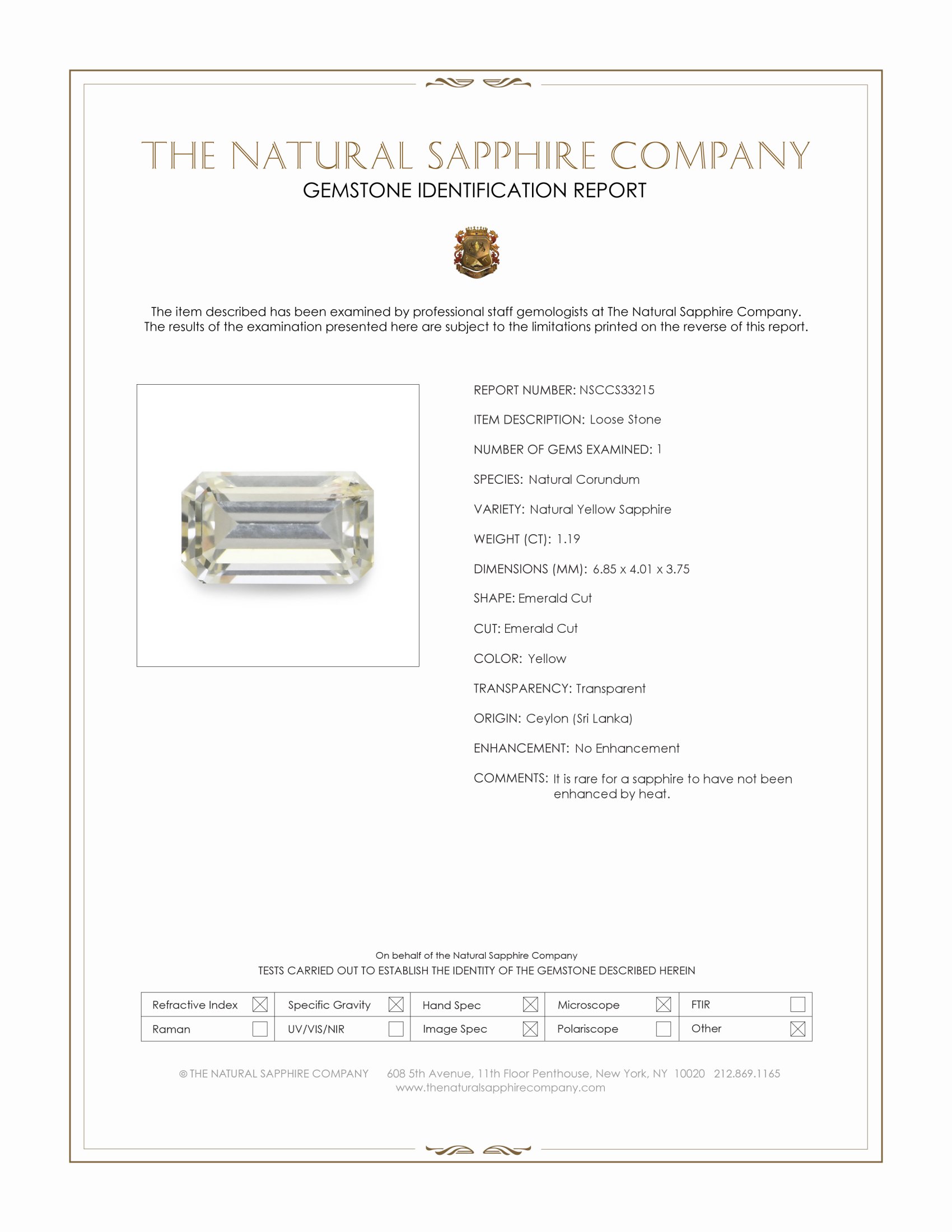 1.19 Ct. Yellow Sapphire from Ceylon (Sri Lanka)