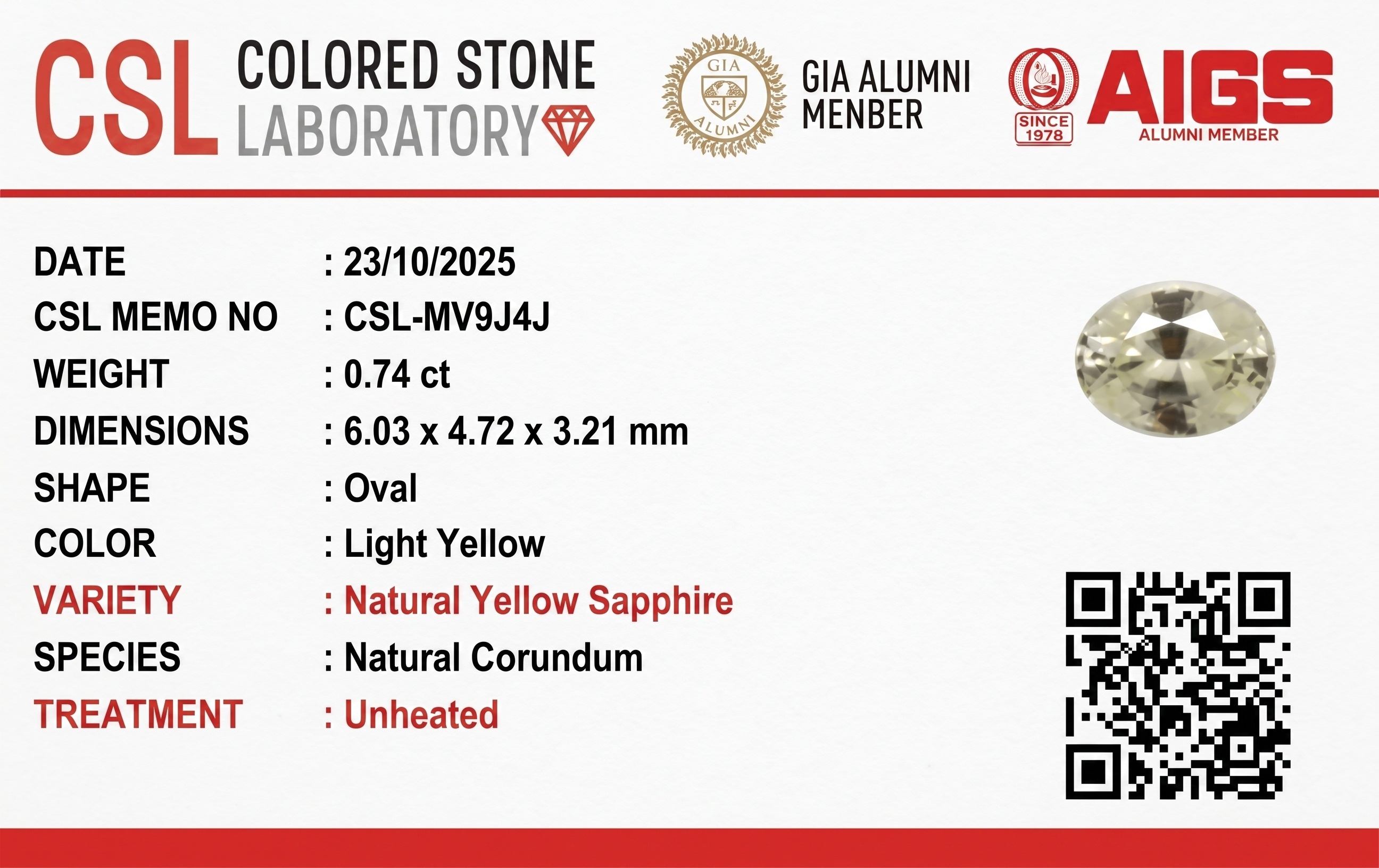 0.74 Ct. Yellow Sapphire from Ceylon (Sri Lanka)