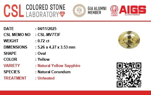 0.72 Ct. Yellow Sapphire from Ceylon (Sri Lanka)