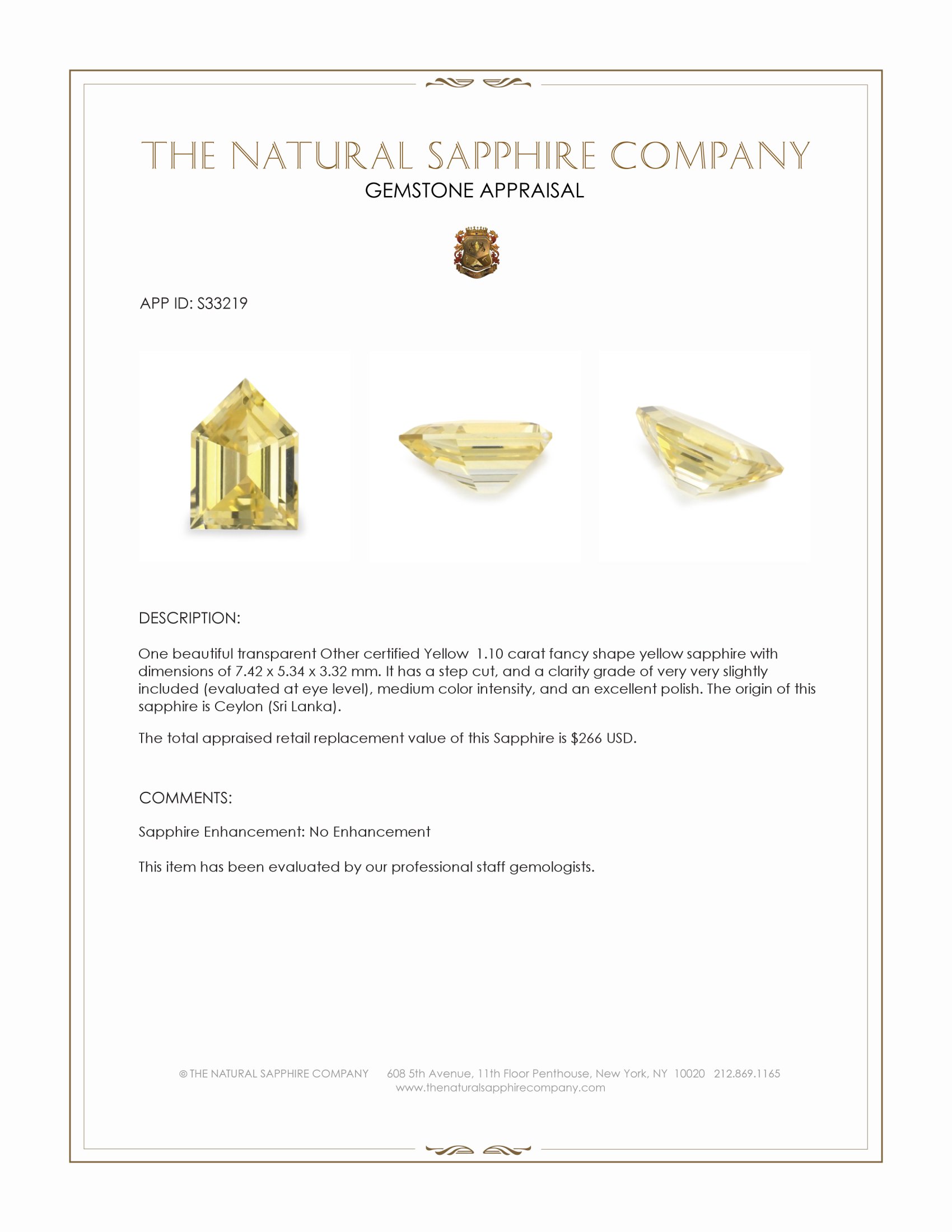1.10 Ct. Yellow Sapphire from Ceylon (Sri Lanka)