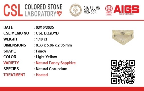 1.40 Ct. Yellow Sapphire from Ceylon (Sri Lanka)