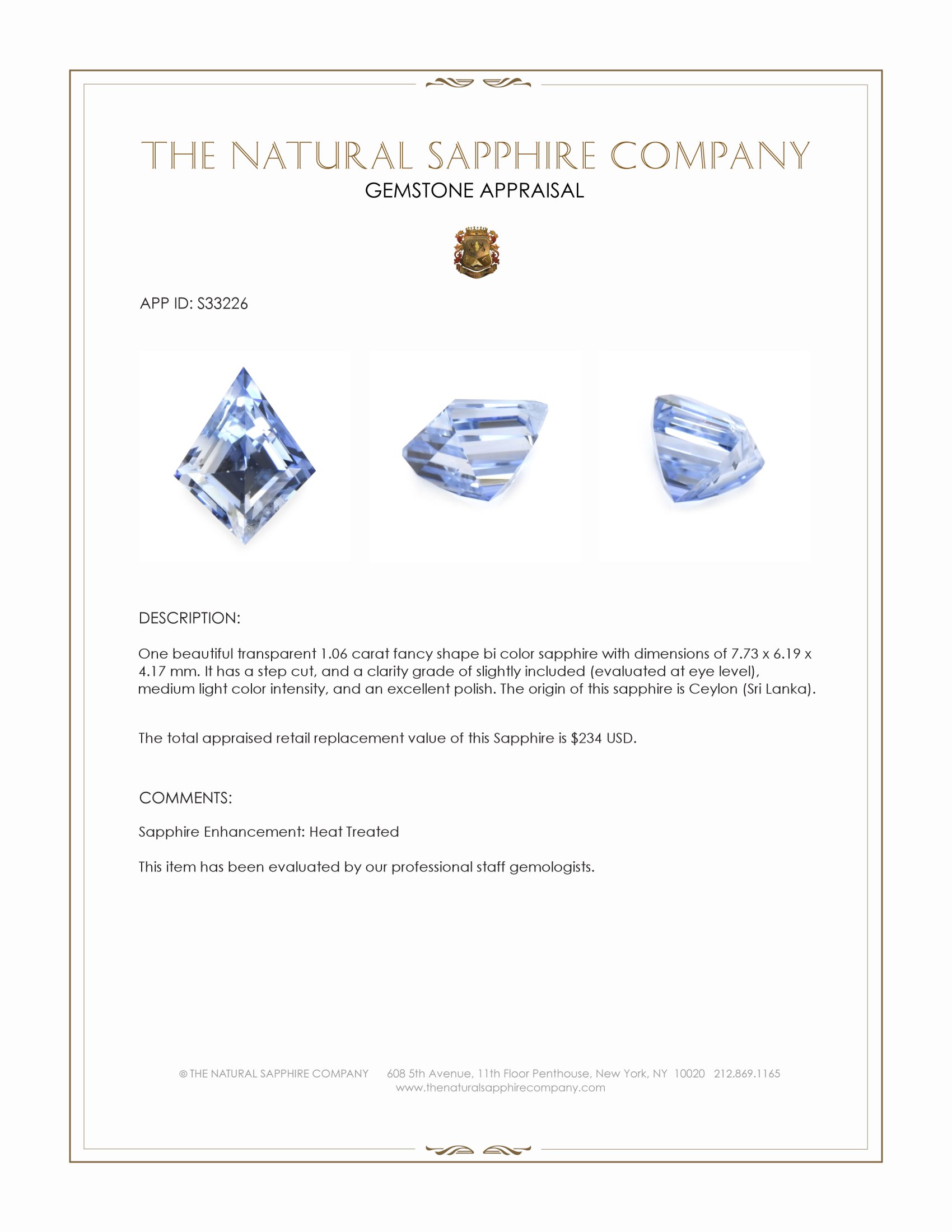 1.06 Ct. Bi Color Sapphire from Ceylon (Sri Lanka)