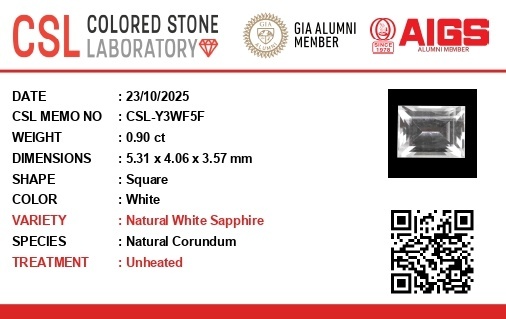 0.90 Ct. White Sapphire from Ceylon (Sri Lanka)