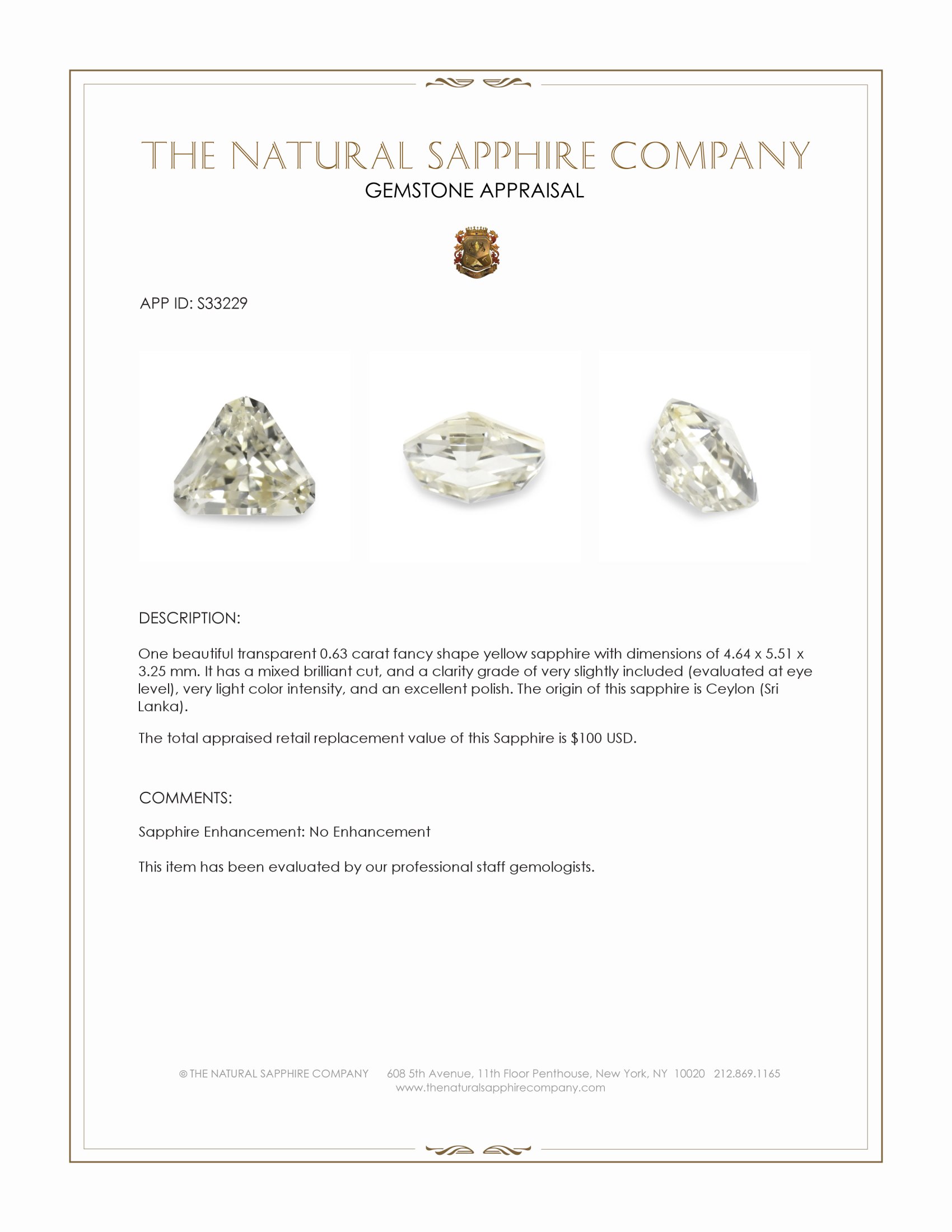 0.63 Ct. Yellow Sapphire from Ceylon (Sri Lanka)