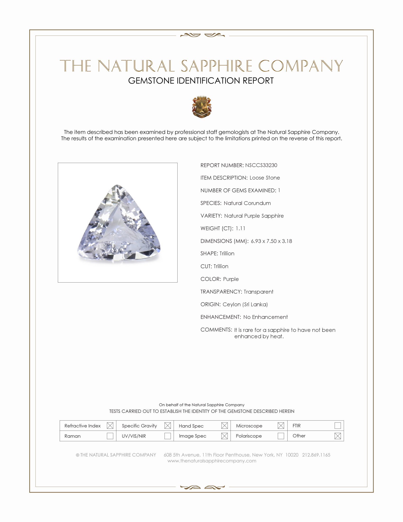 1.11 Ct. Purple Sapphire from Ceylon (Sri Lanka)