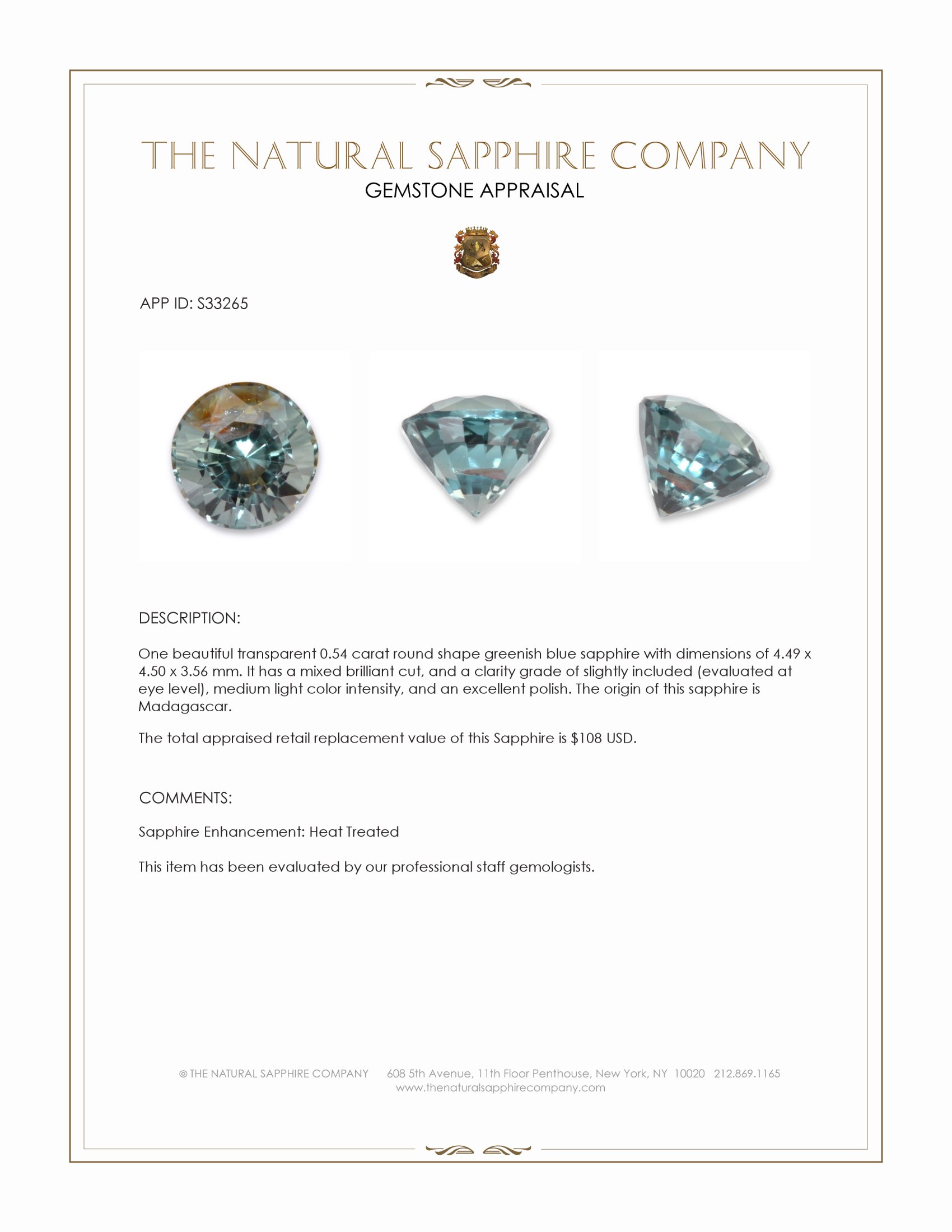 0.54 Ct. Greenish Blue Sapphire from Madagascar