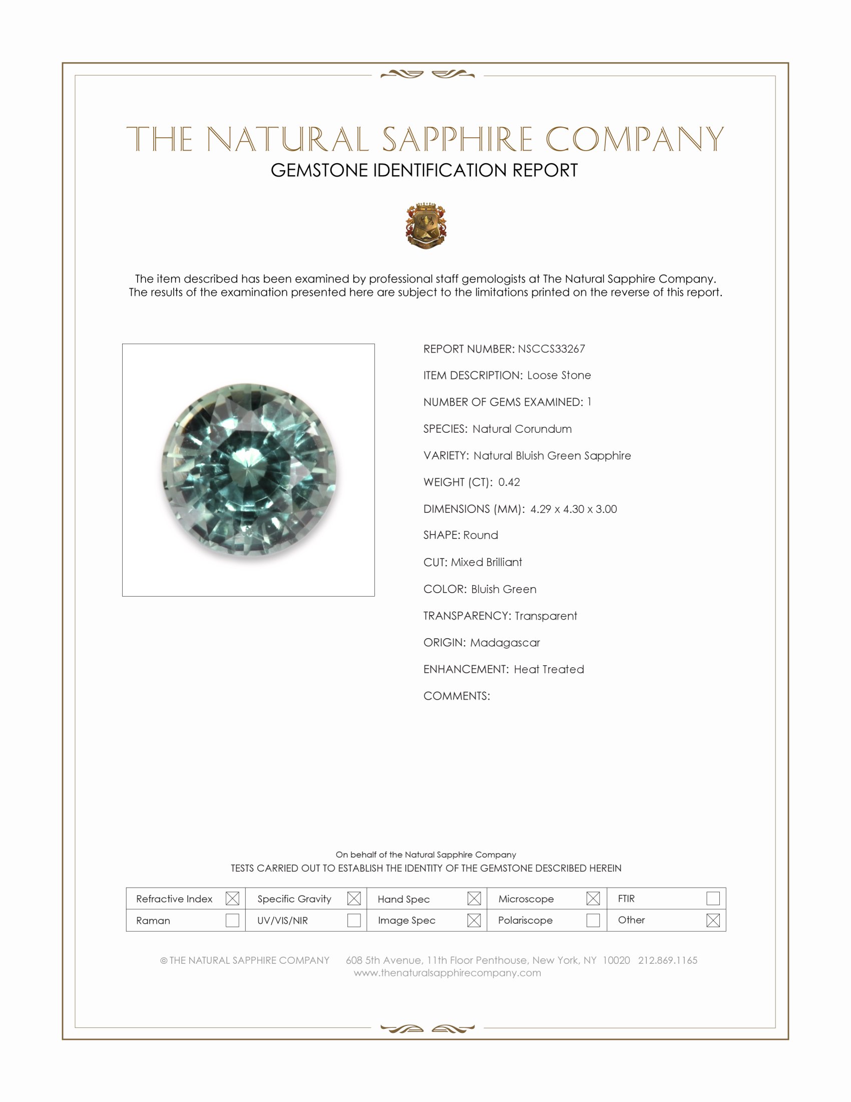 0.42 Ct. Bluish Green Sapphire from Madagascar