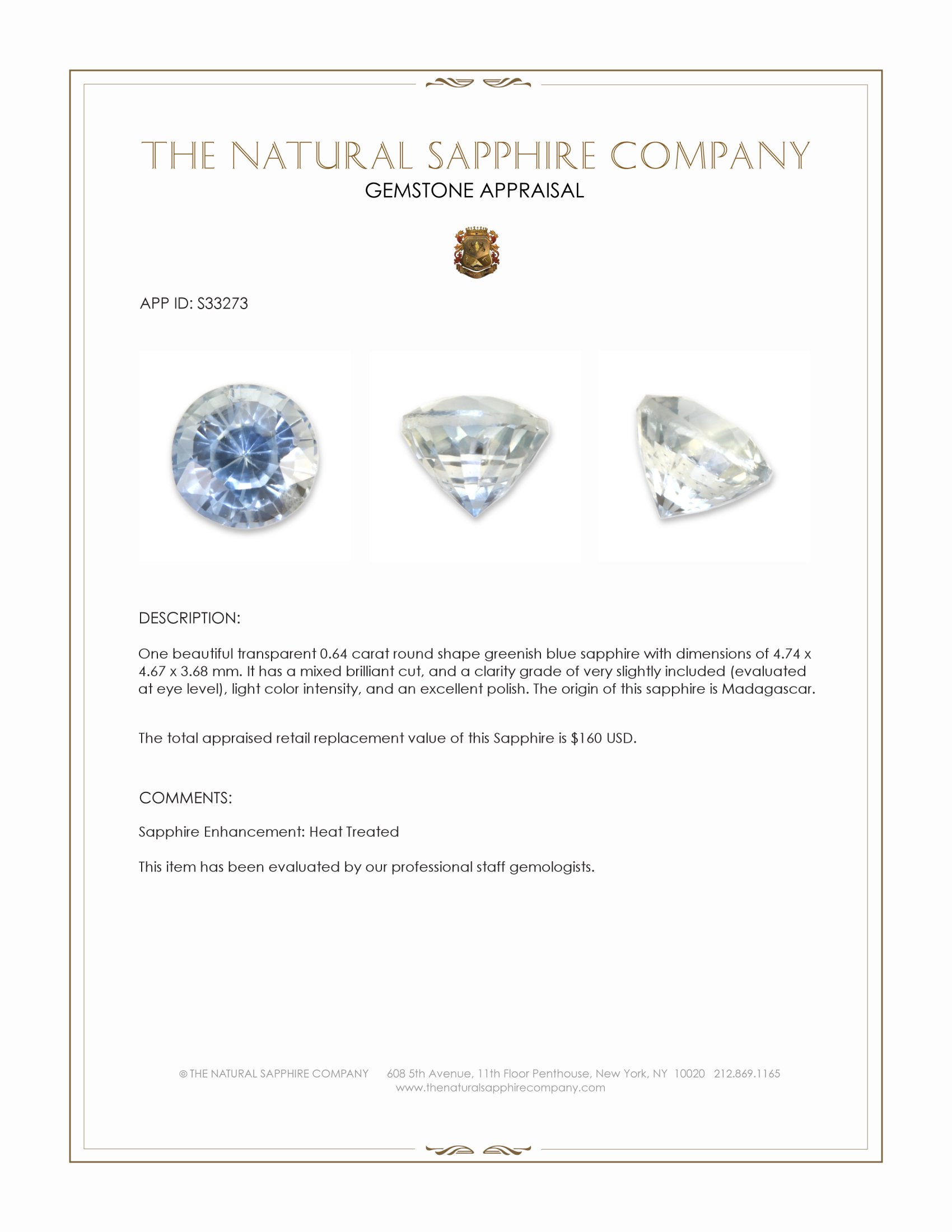 0.64 Ct. Greenish Blue Sapphire from Madagascar