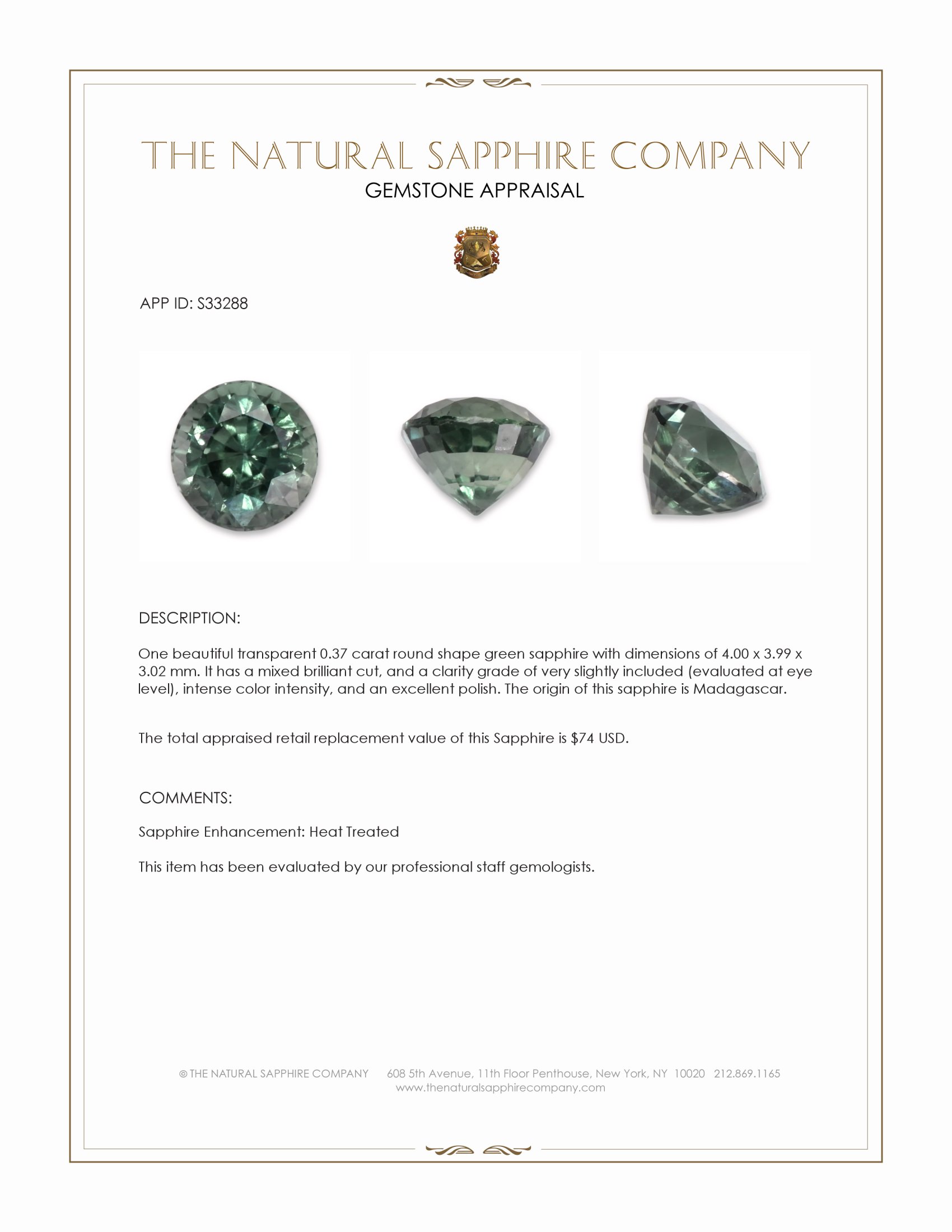 0.37 Ct. Green Sapphire from Madagascar
