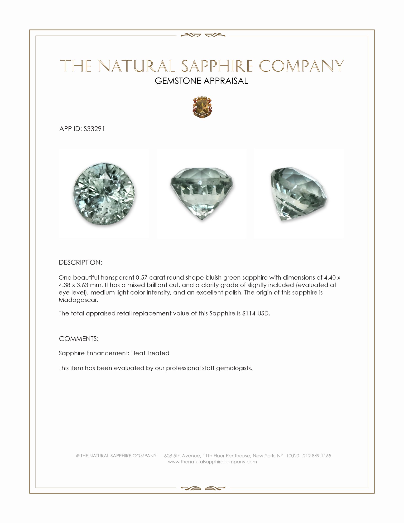 0.57 Ct. Bluish Green Sapphire from Madagascar