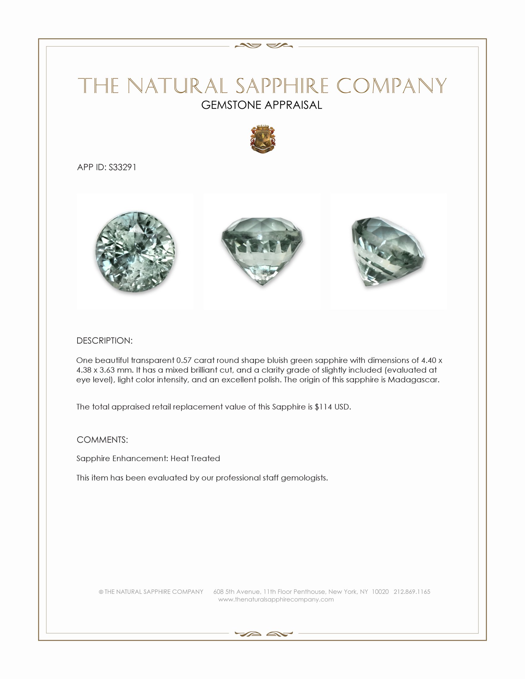 0.57 Ct. Bluish Green Sapphire from Madagascar