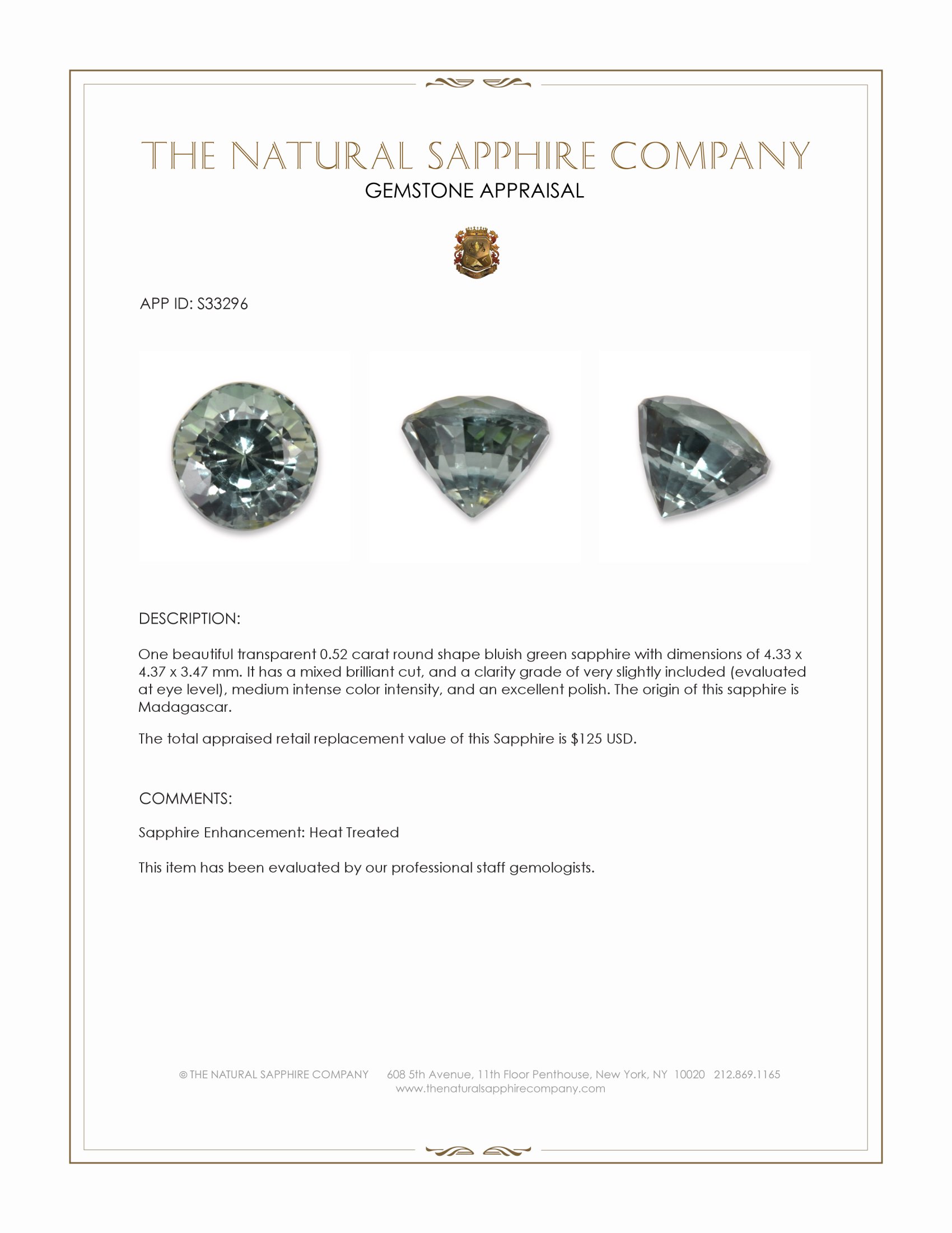 0.52 Ct. Bluish Green Sapphire from Madagascar