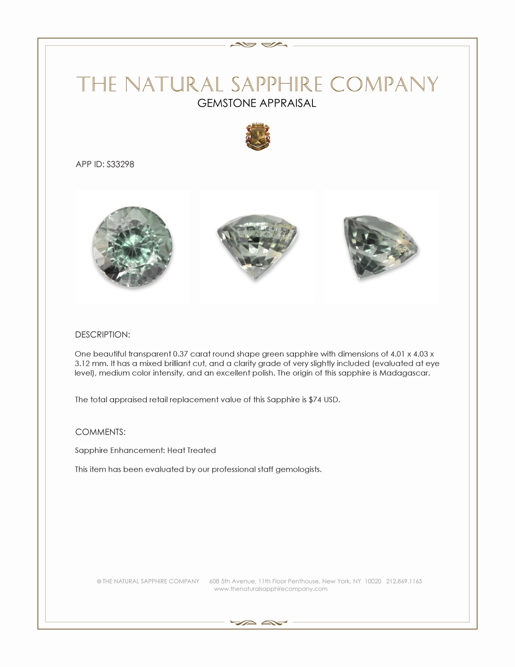 0.37 Ct. Green Sapphire from Madagascar