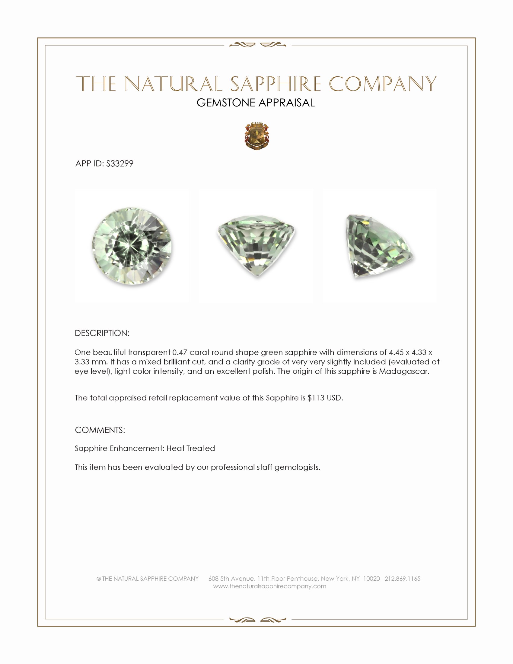 0.47 Ct. Green Sapphire from Madagascar