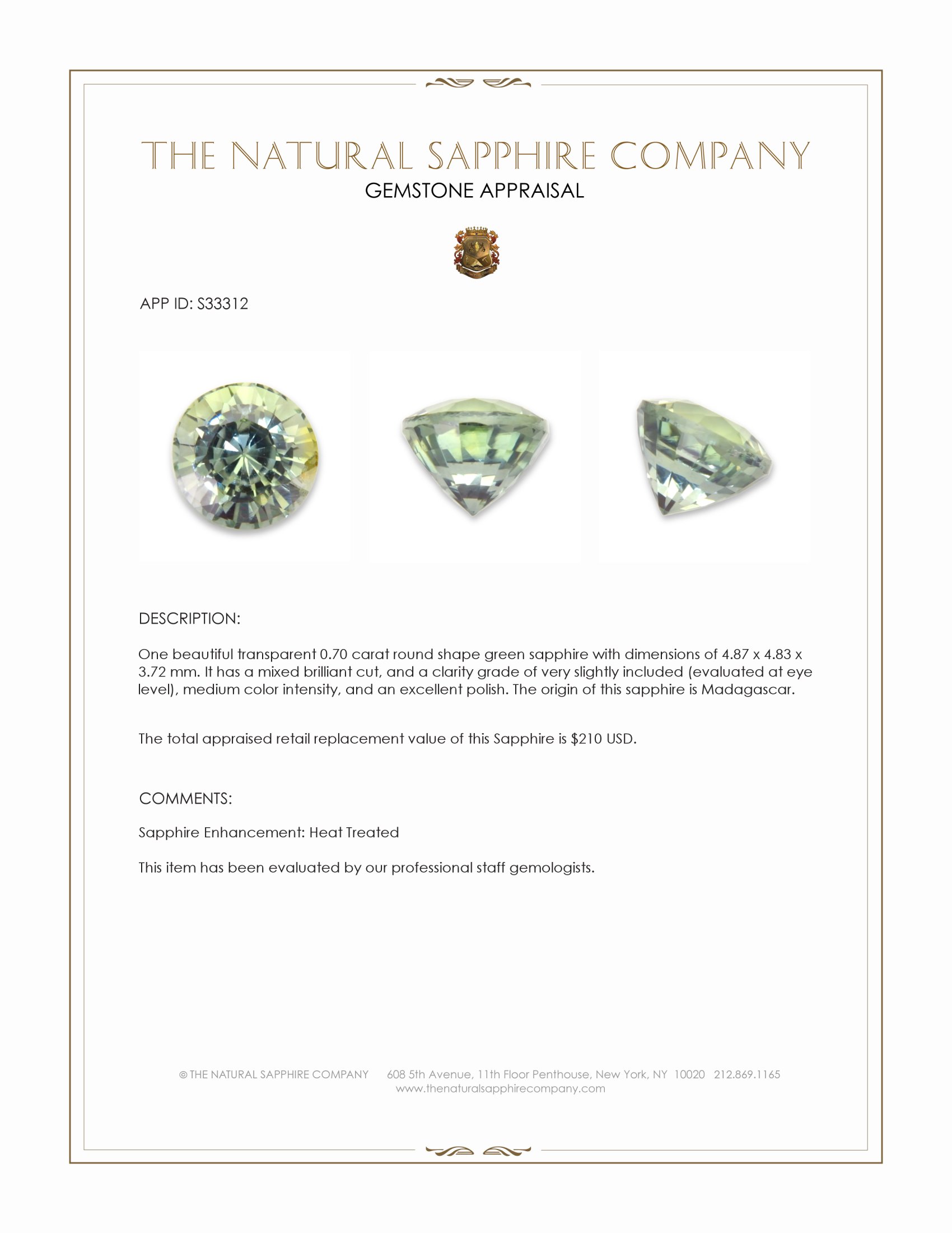 0.70 Ct. Green Sapphire from Madagascar