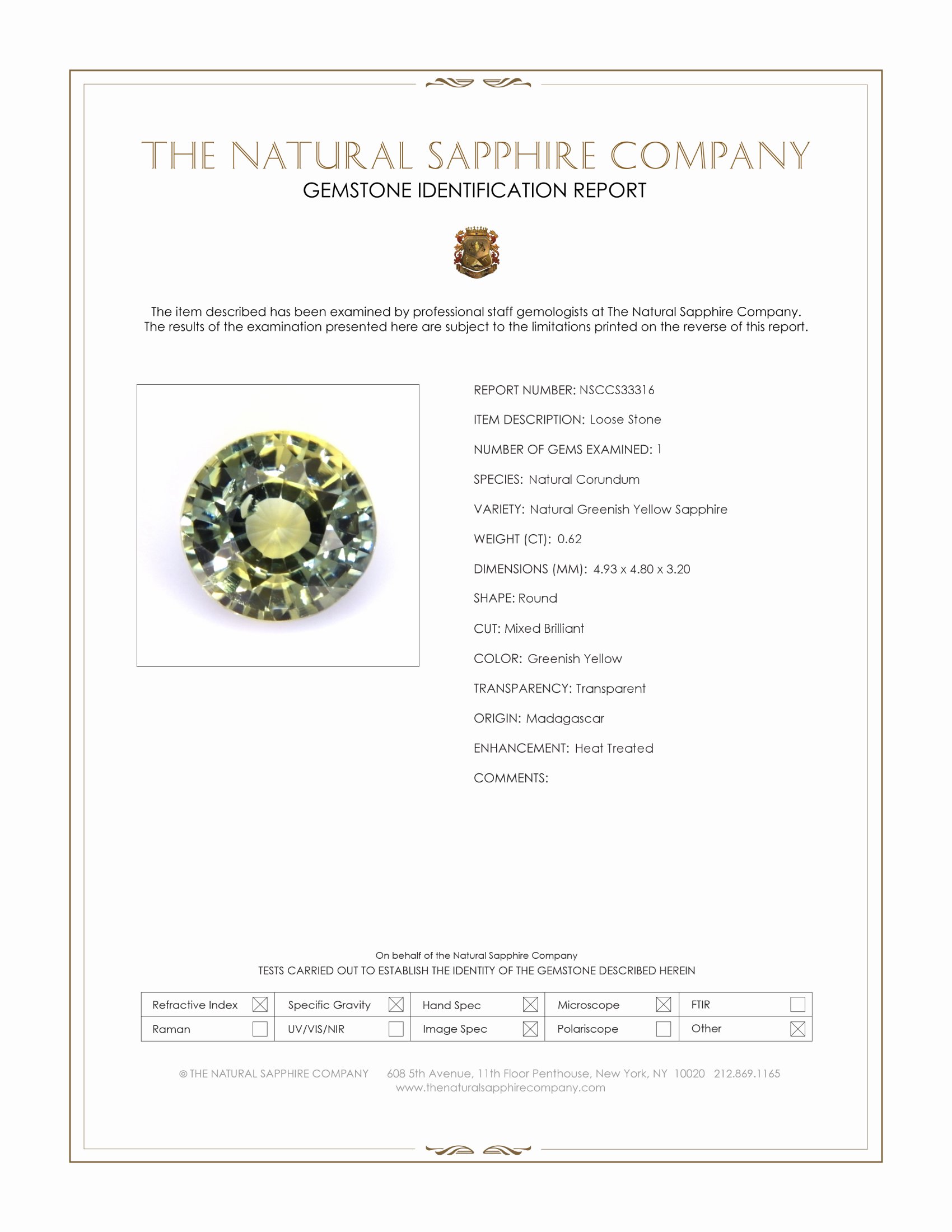 0.62 Ct. Greenish Yellow Sapphire from Madagascar