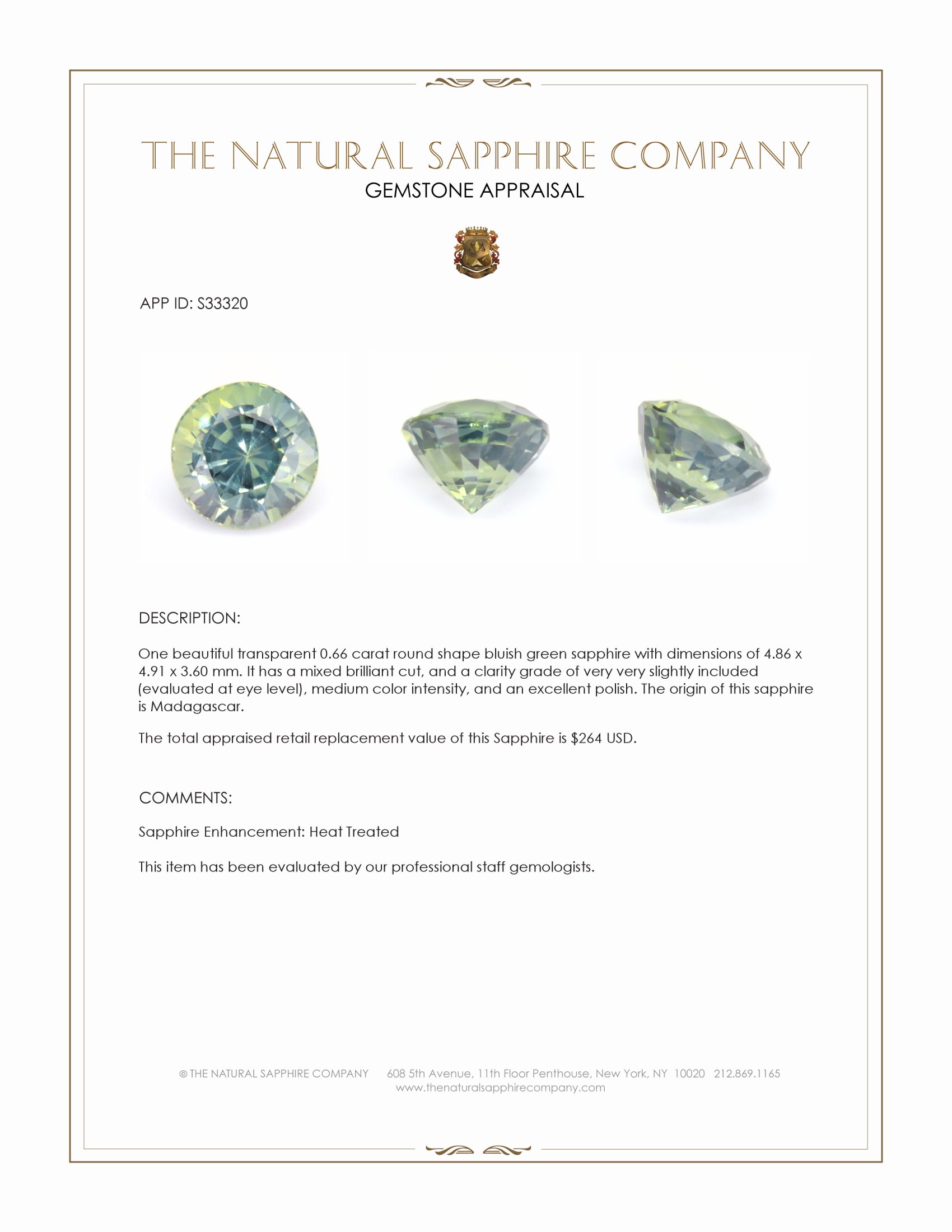 0.66 Ct. Bluish Green Sapphire from Madagascar