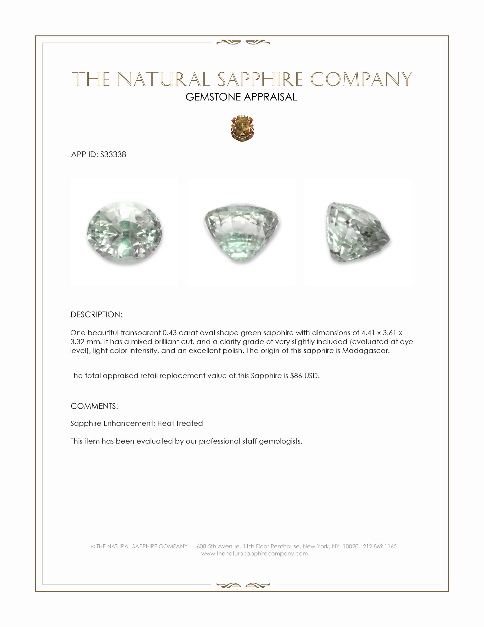 0.43 Ct. Green Sapphire from Madagascar