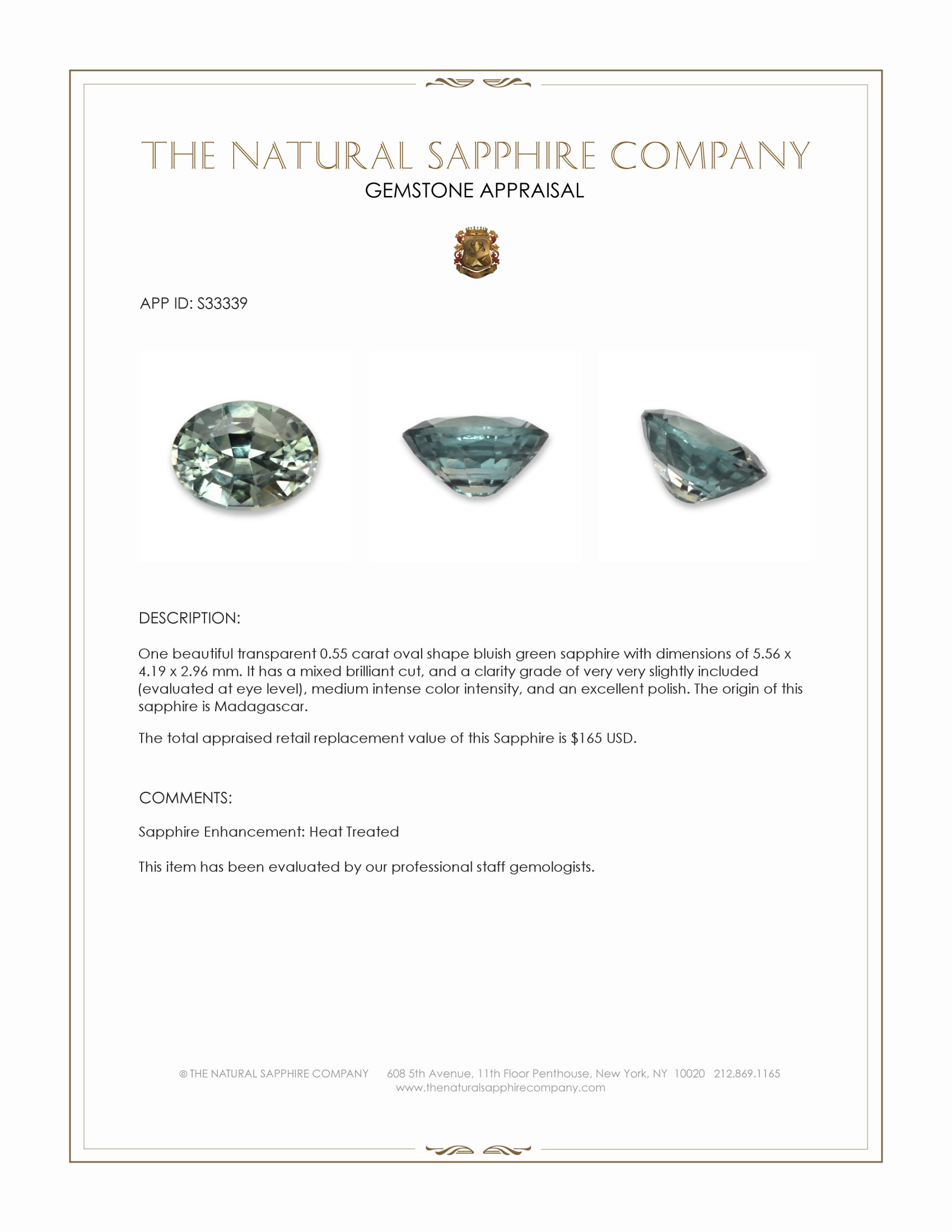 0.55 Ct. Bluish Green Sapphire from Madagascar