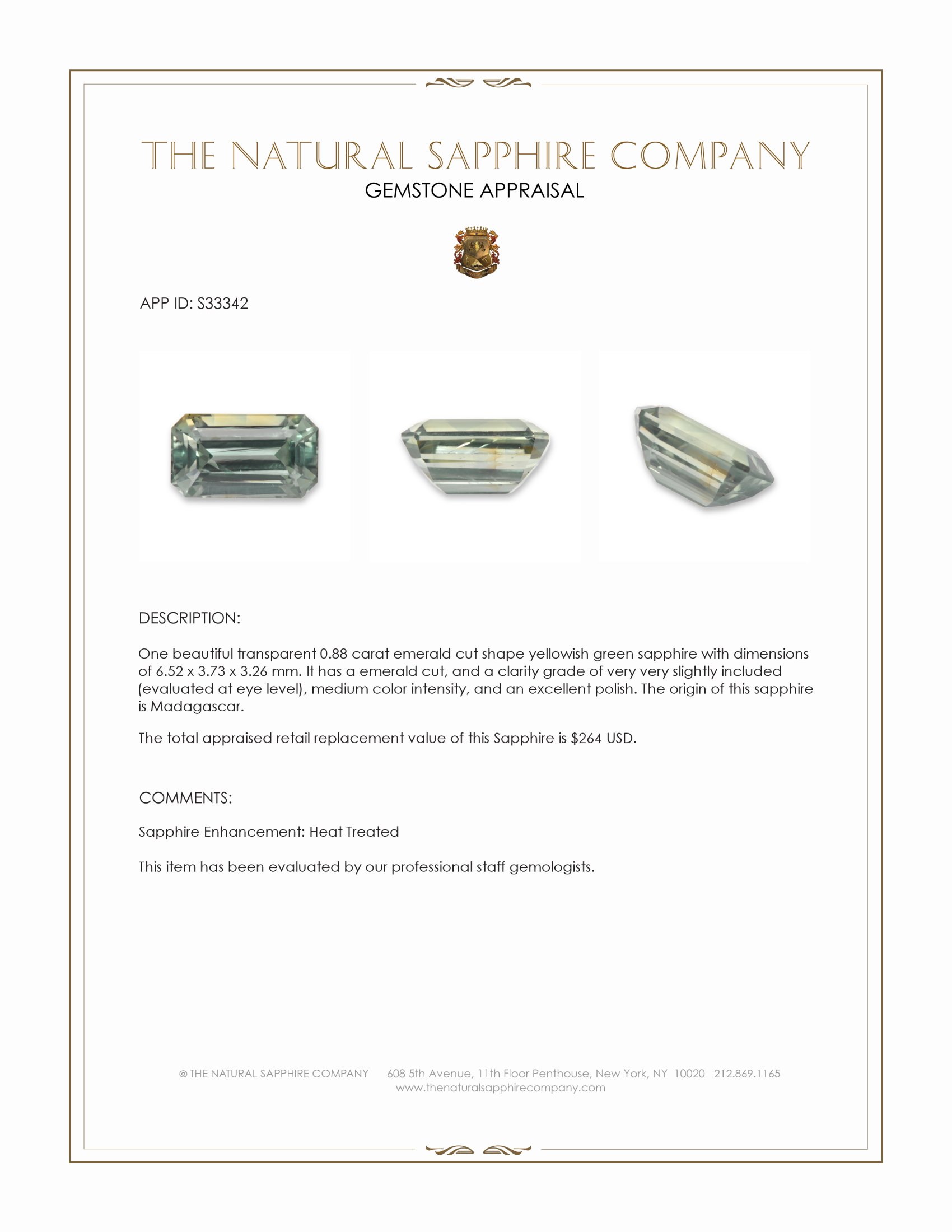 0.88 Ct. Yellowish Green Sapphire from Madagascar