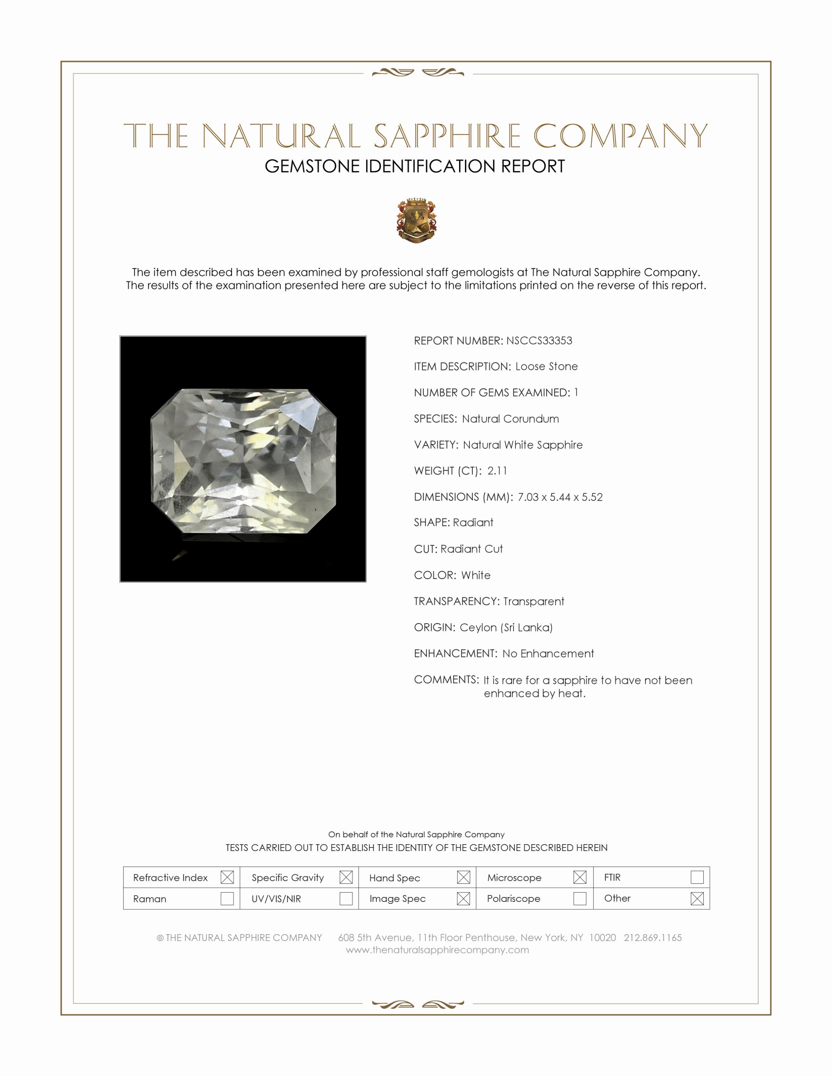 2.11 Ct. White Sapphire from Ceylon (Sri Lanka)