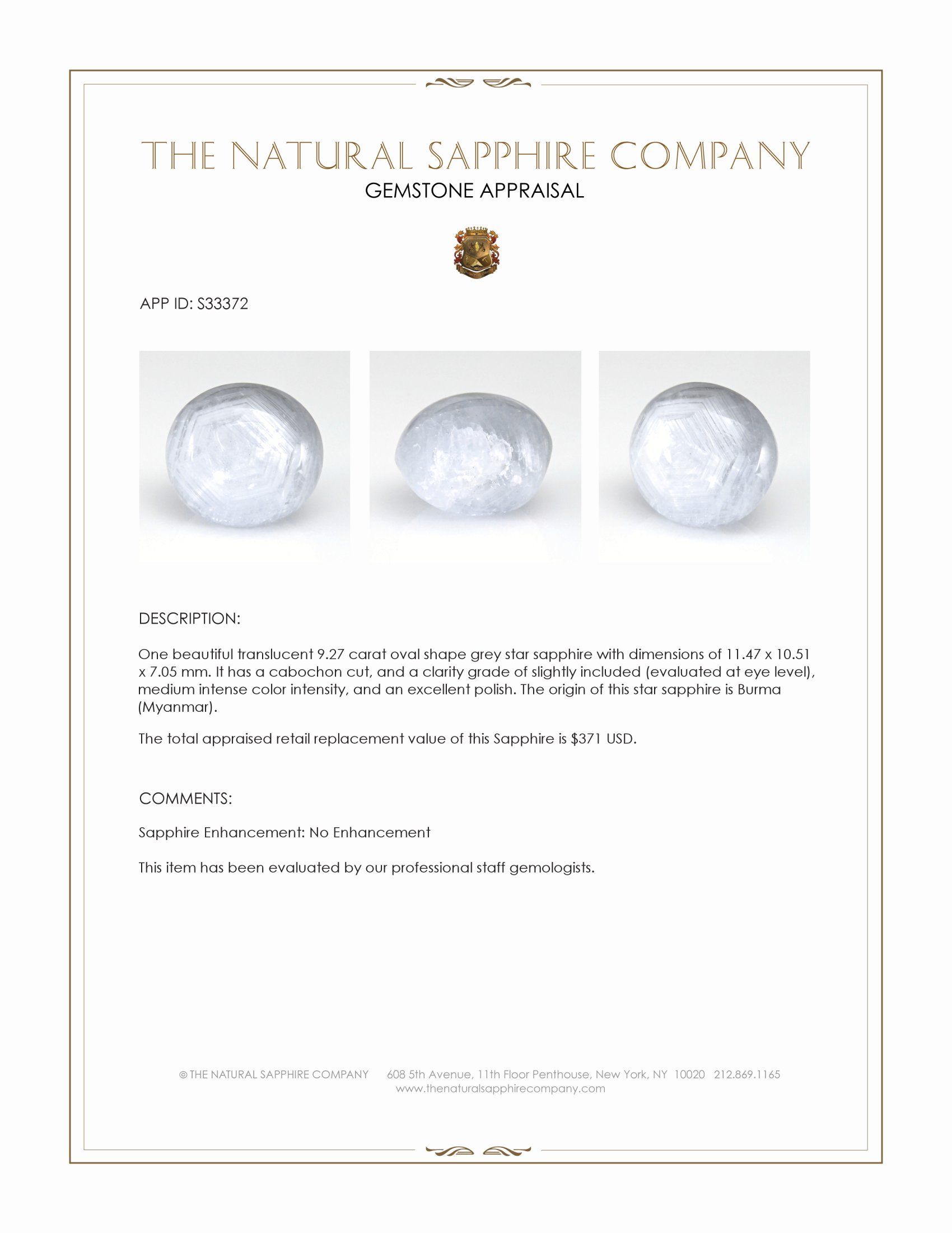 9.27 Ct. Grey Star Sapphire from Burma (Myanmar)