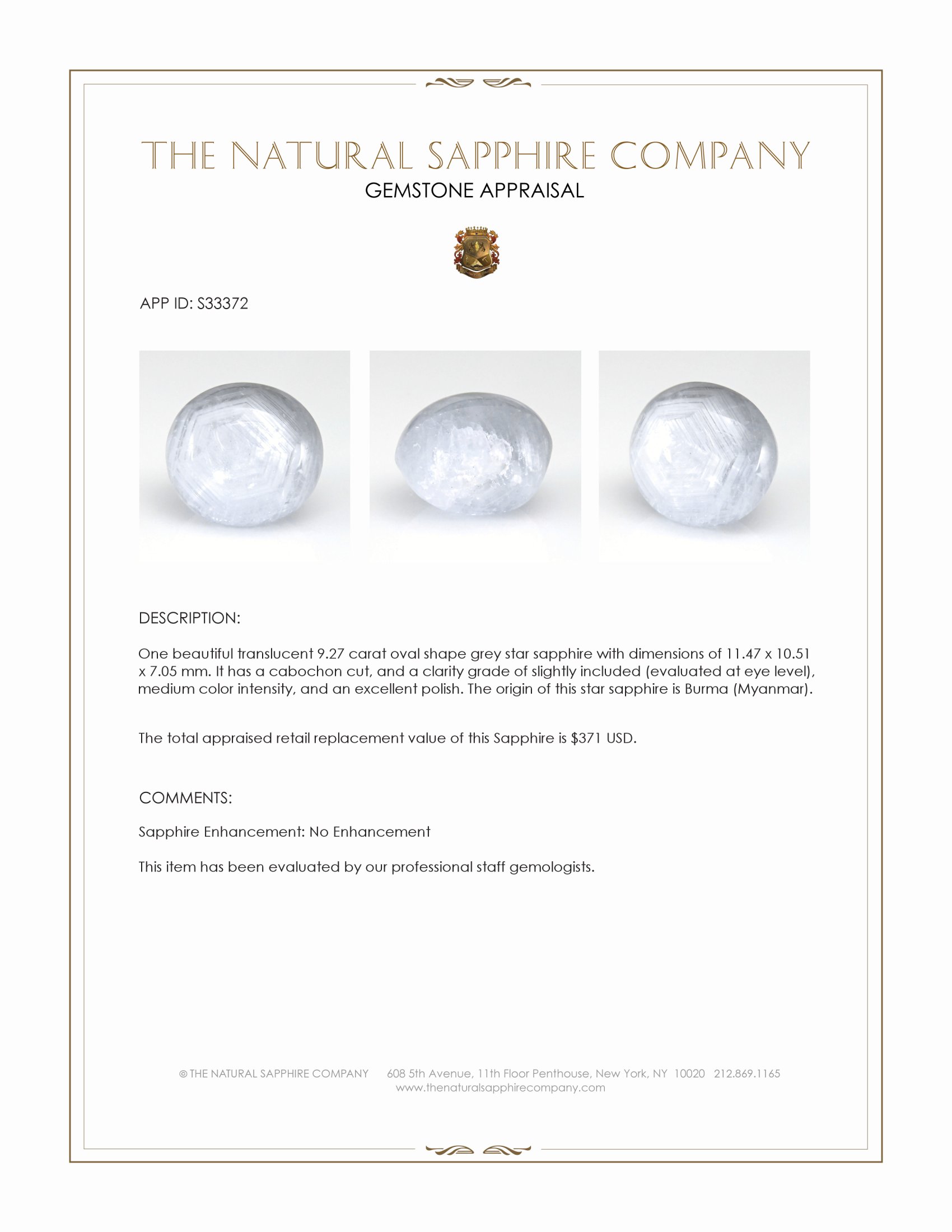9.27 Ct. Grey Star Sapphire from Burma (Myanmar)