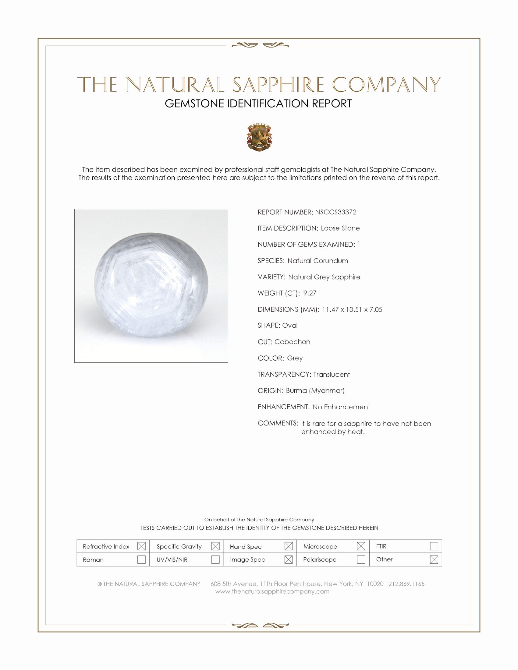 9.27 Ct. Grey Star Sapphire from Burma (Myanmar)