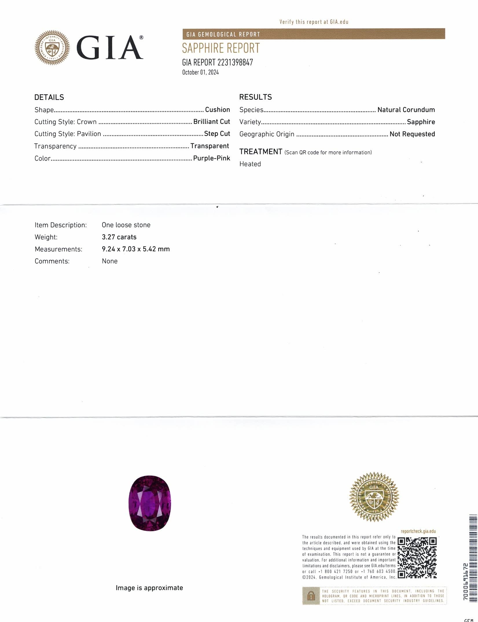 3.27 Ct. Purplish Pink Sapphire from Ceylon (Sri Lanka)