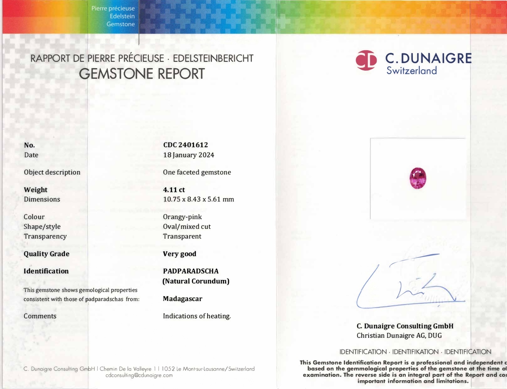 4.11 Ct. Pink Sapphire from Madagascar