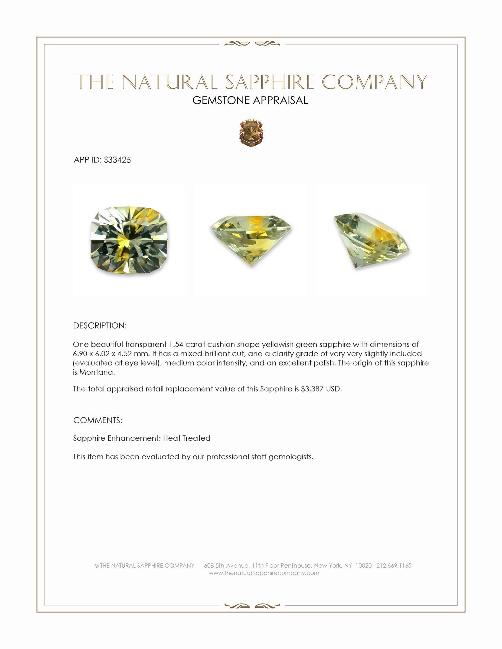1.54 Ct. Yellowish Green Sapphire from Montana