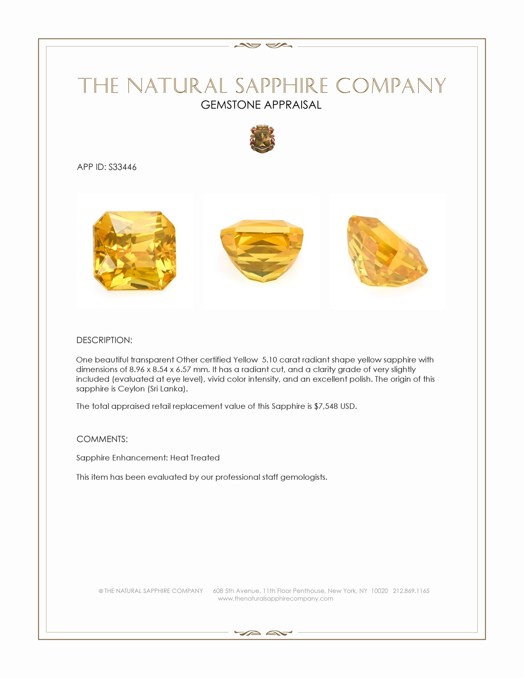 5.10 Ct. Yellow Sapphire from Ceylon (Sri Lanka)