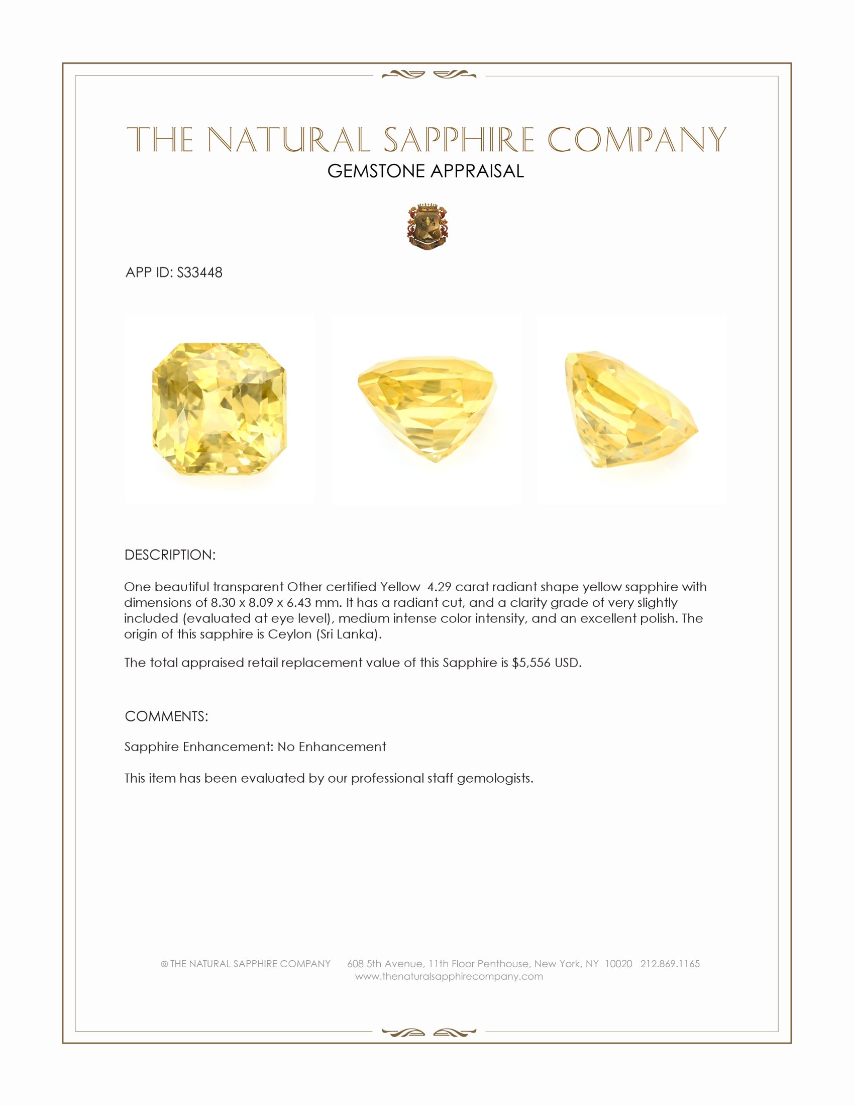 4.29 Ct. Yellow Sapphire from Ceylon (Sri Lanka)